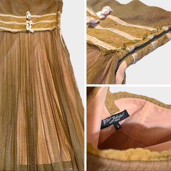 Vintage Betsey Johnson Strapless Olive Green Dress w/ Velvet Bows & Jewel Button - Picture 8 of 8